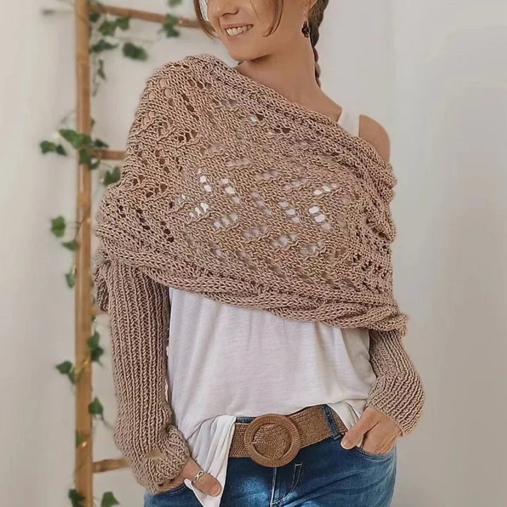 Tan Knitted Wrap, Shrug